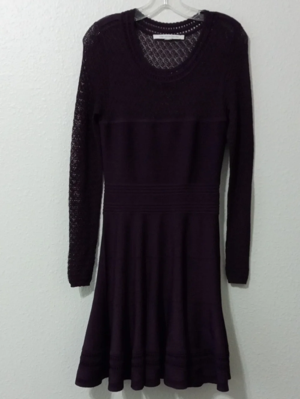 Diane Von Furstenberg Long-Sleeve Knit Dress in Deep Plum